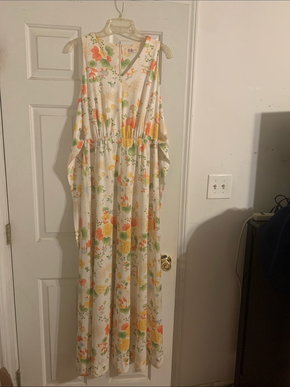 Vintage 1960-70 floral Sleeveless Maxi Dress in Cream, Yellow & Orange
